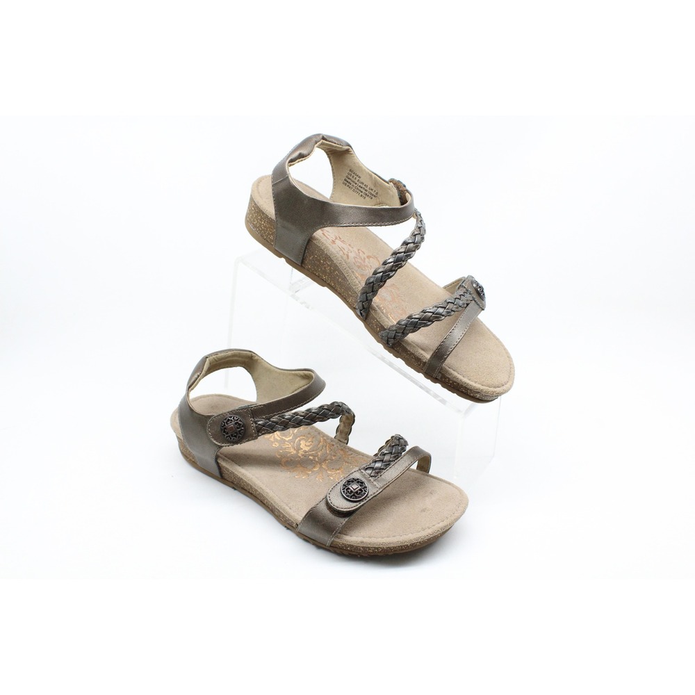 Aetrex SC454W Womens Metallic Bronze Braided Leather Comfort Wedge Sandals 9.5